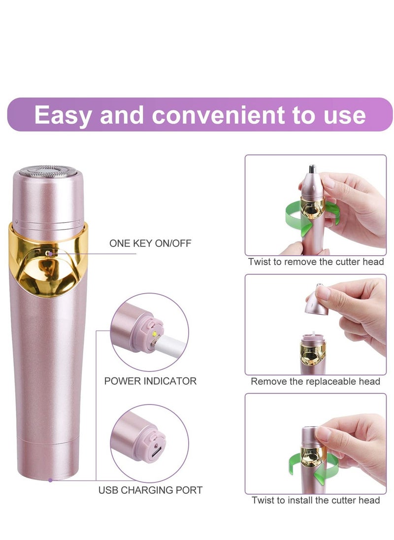 Generic - Facial Hair Remover for Women, 4 in 1 Eyebrow Trimmer Bikini Rechargeable Waterproof Painless Lady Shaver Lips Nose Face Body Peach Fuzz - Image 1