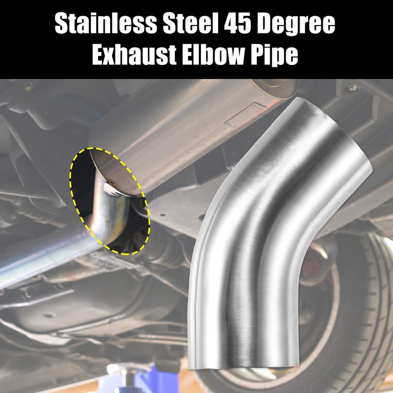 X AUTOHAUX X AUTOHAUX 1 Pcs OD 3 Inch 45 Degree Mandrel Bend Elbow SS304 Stainless Steel Bend Tube Exhaust Elbow Pipe for Car Modified Exhaust System Piping Silver Tone - Image 2