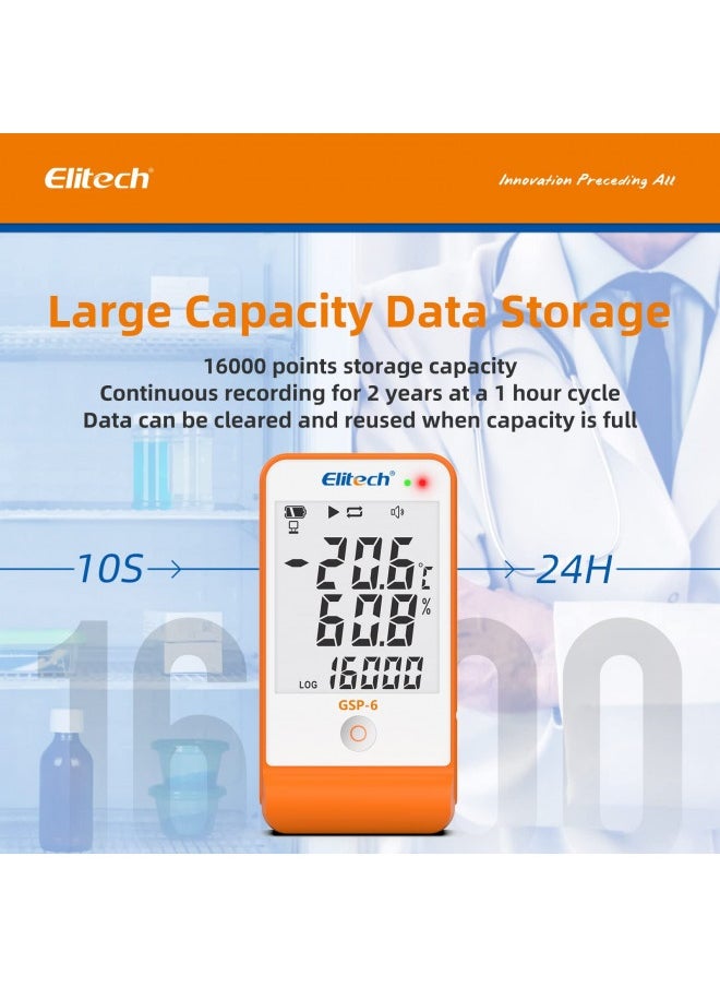 Elitech Elitech Digital Temperature Humidity Data Logger Pharmacy Refrigerator Thermometer Vaccine Fridge Temperature Monitor Max Min Value Gsp-6  - Image 3