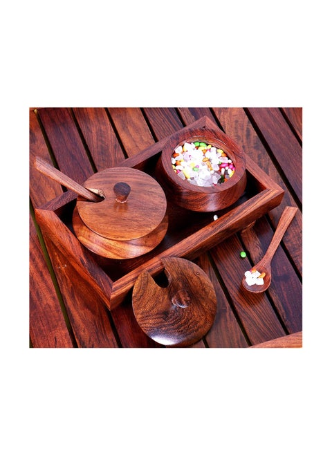 Wooden multipurpose condiment Container /Spice Jar/ Mukhwas ,Pickle jar Container/ Wooden Tray Set with Spoon.