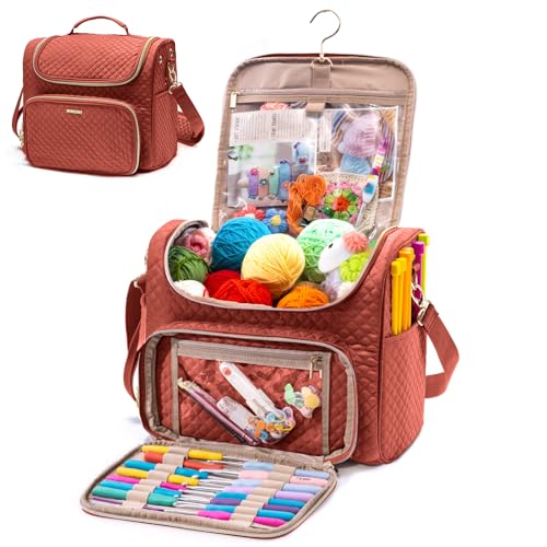 MYBAGZING Crochet Bag Organizer Quilted Storage Bag with Hanging Hook Yarn Holder for Knitting Crochet Accessories Mothers Day Gift - Image 1
