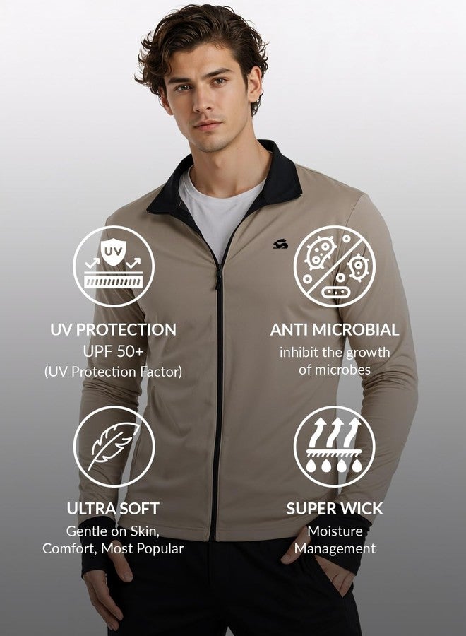 ADRO Sunscreen Jacket for Men UV Sun Advanced Protection Running Jackets For Mens Biker Jackets with Zipper Sports jacket for men |SSJK-PLN-BE-M - Image 2