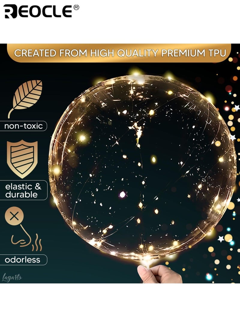 REOCLE 10pcs 20 LED Transparent Luminous Wave Balloons Glowing Balls Party Decorations Celebration Accessories Perfect for Birthday Wedding Festive Events - Image 3