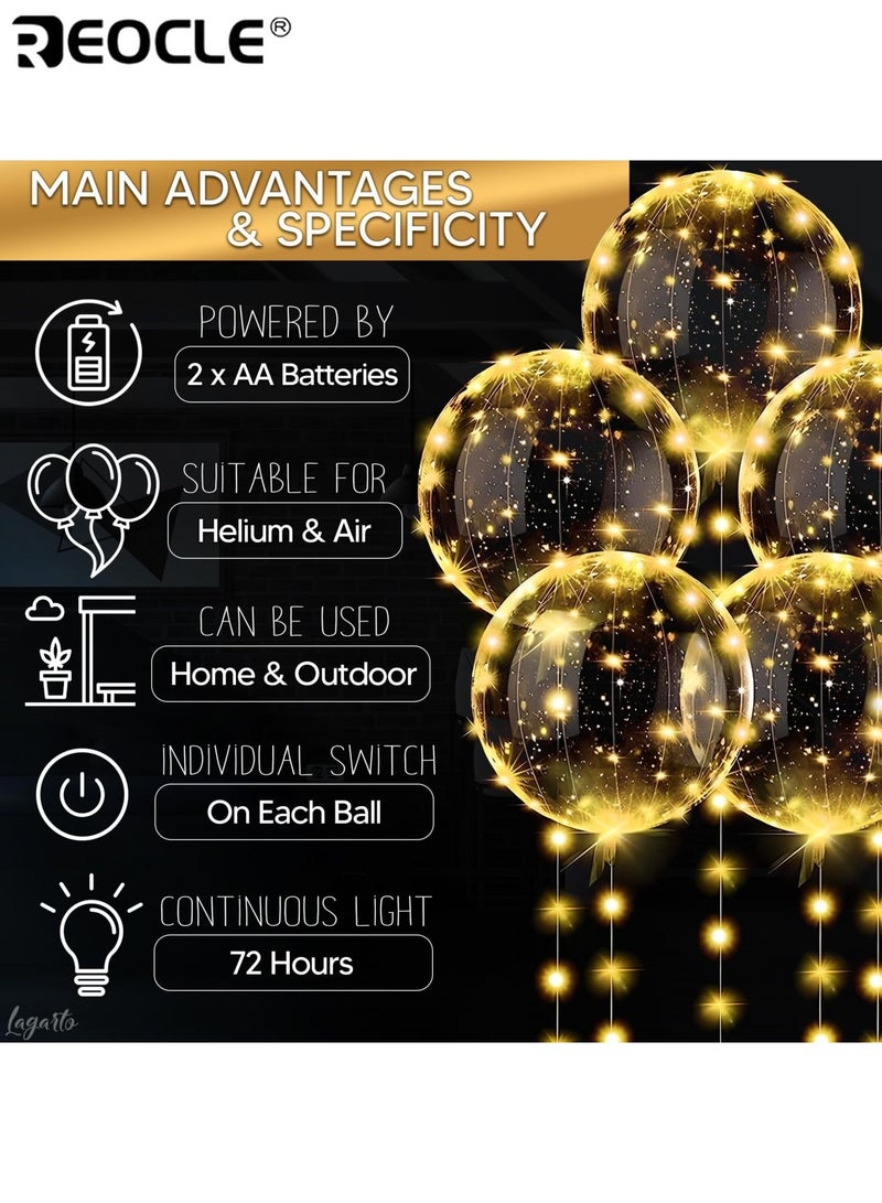 REOCLE 10pcs 20 LED Transparent Luminous Wave Balloons Glowing Balls Party Decorations Celebration Accessories Perfect for Birthday Wedding Festive Events - Image 2