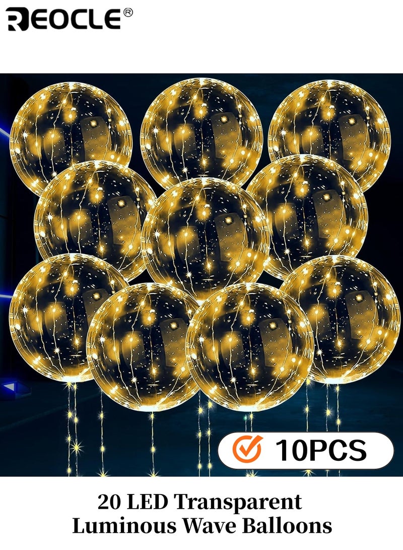 REOCLE 10pcs 20 LED Transparent Luminous Wave Balloons Glowing Balls Party Decorations Celebration Accessories Perfect for Birthday Wedding Festive Events - Image 1