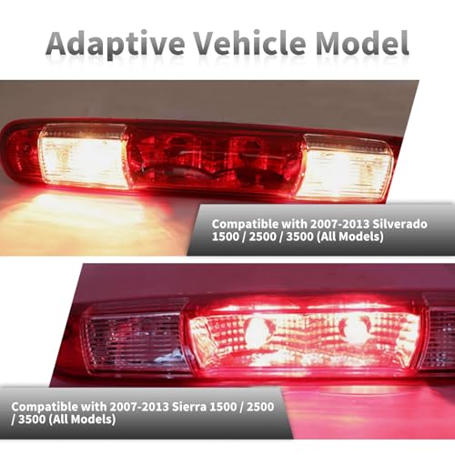 Yunnergo High Mount Stop Third Brake Light Cargo Lamp 25890530 Compatible with 2007-2013 Silverado Sierra 1500 2500HD 3500HD (Red 3 Pin) - Image 5