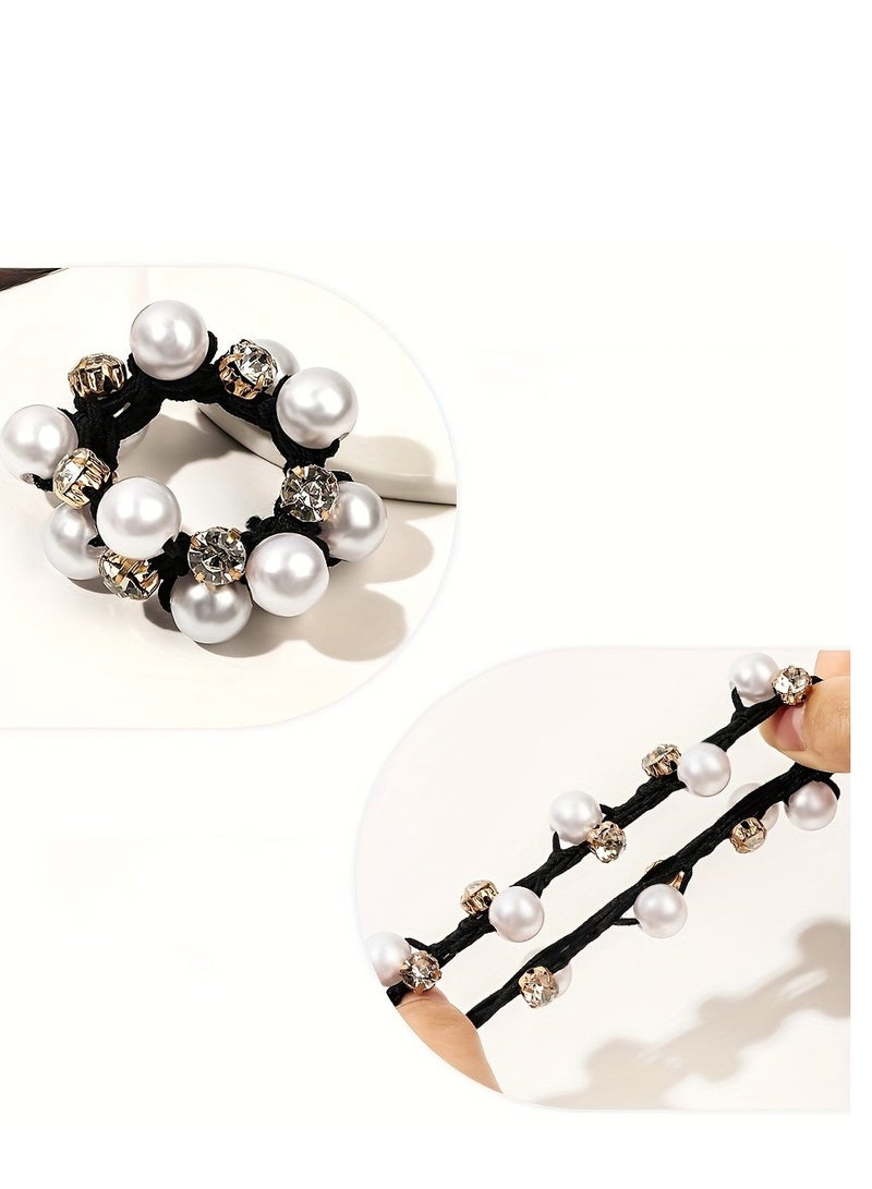 3pcs Elegant Sweet Hair Ties Set with Rhinestone and Imitation Pearls - Polyresin Rubber Bands for Women and Girls, High Elasticity Hair Accessories for Ponytails and Braids, Solid Color Hair Elastics - Image 3