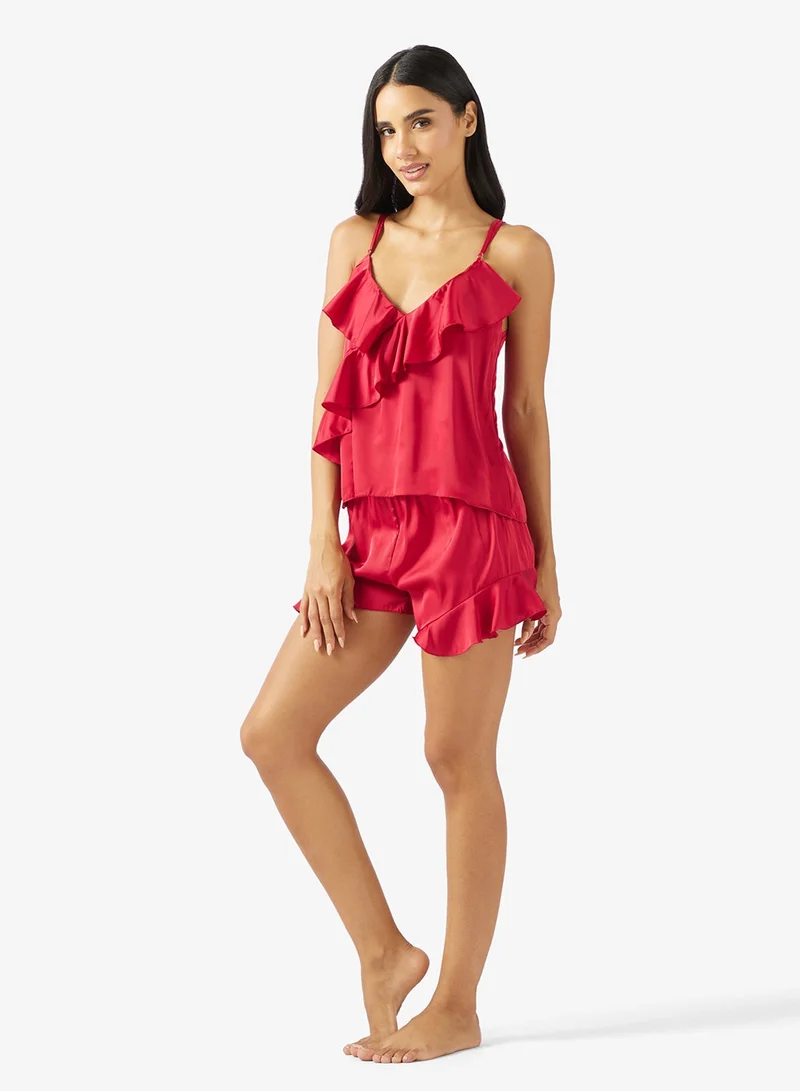 Ginger Cami Ruffle Detail Top & Short PJ Set