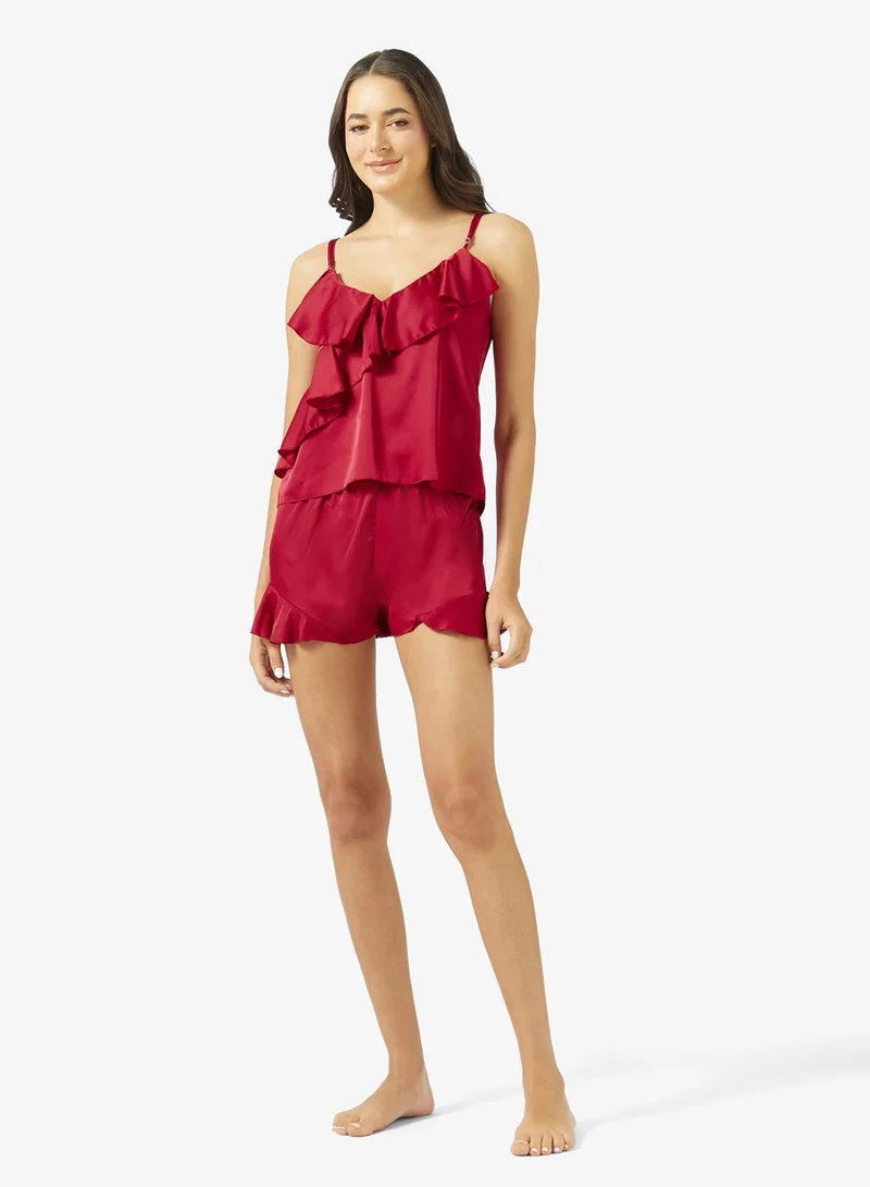 Ginger Cami Ruffle Detail Top & Short PJ Set