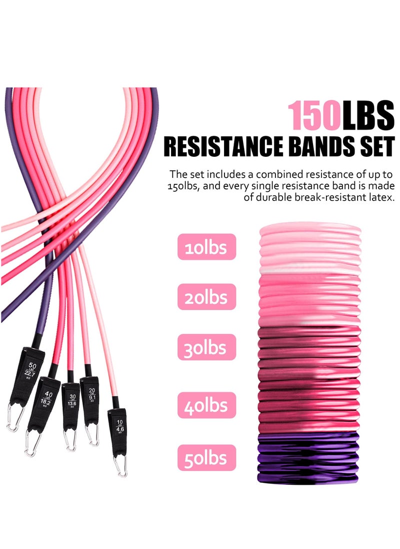 XiuWoo - Resistance Bands Set with Rod, Pilates Kit with Resistance Bands, Portable Pilates Equipment for Workout Home Gym (150lbs Pink) - Image 1