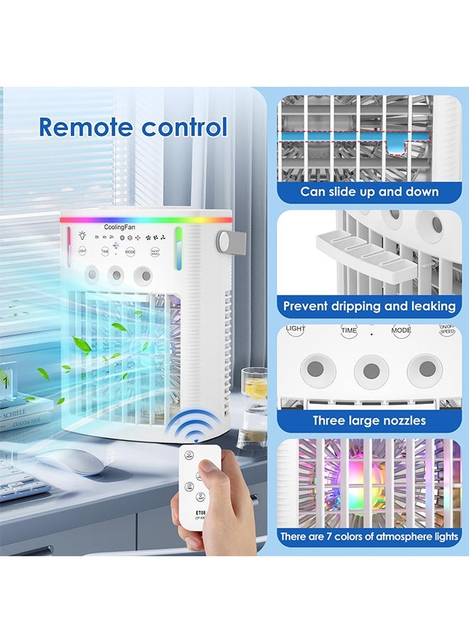 YELIN - Portable Cooling Fan Air Conditioners Portable Air Cooler With Remote,Timer Function,7-Color Night light,3-Level Mist Modes,Personal Air Conditioner For Bedroom,Office,Room,Camping - Image 1