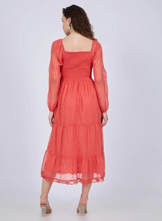 أوجيدر فستان ميدي بخيوط دوبي وكسرات