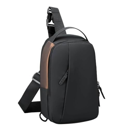 TS WITH TECHSUN Waterproof Messenger Crossbody Sling Shoulder Backpack Daypack, Anti-Theft Chest Bags With Usb Port For Casual Travel Hiking Outdoor Sports, Men & Women, Black&Golden - Image 1