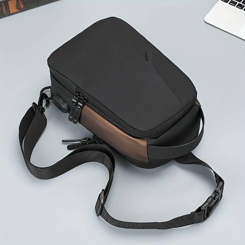 TS WITH TECHSUN Waterproof Messenger Crossbody Sling Shoulder Backpack Daypack, Anti-Theft Chest Bags With Usb Port For Casual Travel Hiking Outdoor Sports, Men & Women, Black&Golden - Image 5