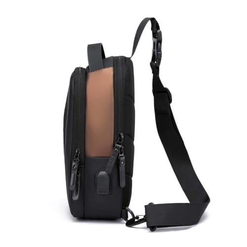TS WITH TECHSUN Waterproof Messenger Crossbody Sling Shoulder Backpack Daypack, Anti-Theft Chest Bags With Usb Port For Casual Travel Hiking Outdoor Sports, Men & Women, Black&Golden - Image 4