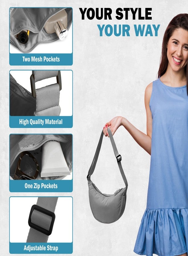 STRAPVILLA Crossbody Bags for Women & Men | Stylish Sling Bags | Side Bag for Woman | Half Moon Crossbody | Chest Bag | Waist Bag for Woman | Sling Bag for Casual & Travel - Light Grey - Image 3