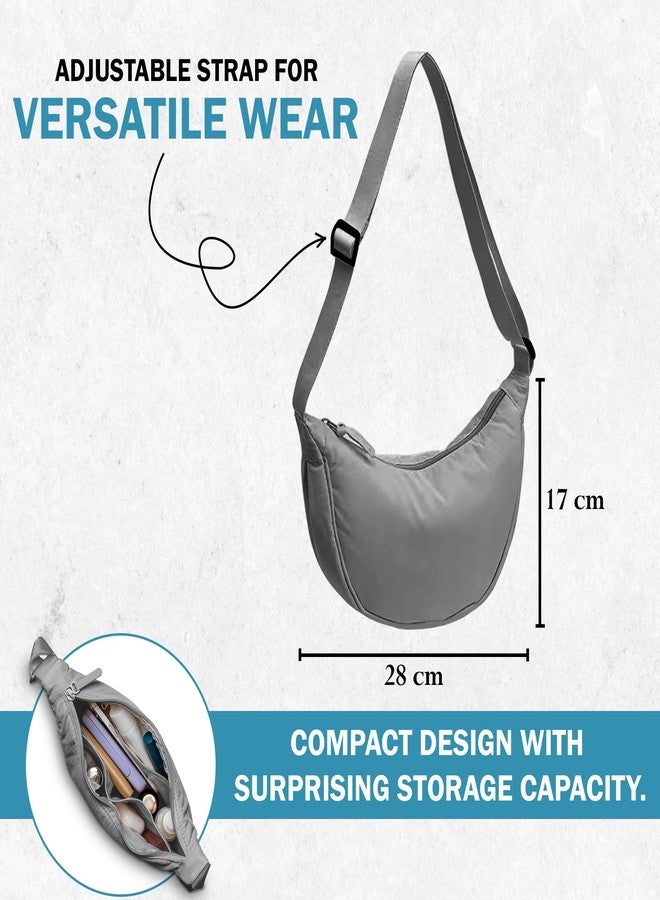 STRAPVILLA Crossbody Bags for Women & Men | Stylish Sling Bags | Side Bag for Woman | Half Moon Crossbody | Chest Bag | Waist Bag for Woman | Sling Bag for Casual & Travel - Light Grey - Image 2