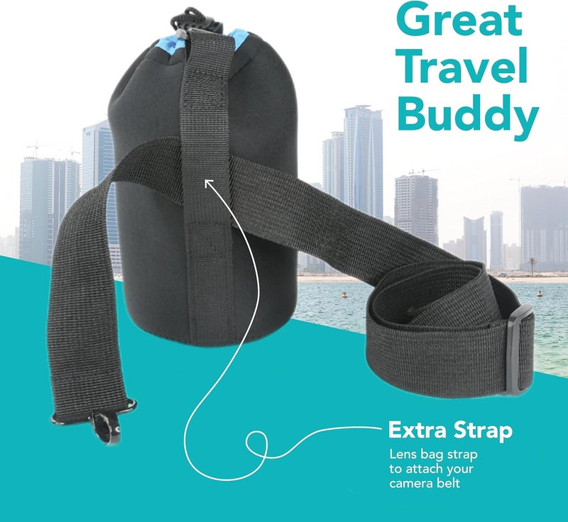 FotoTech 4 Pieces 5mm Extra Thick Neoprene Lens Bag Pouch with Adjustable Drawstring and Swivel Clip Compatible with DSLR SLR Camera Lenses (S, M, L, XL) - Image 4