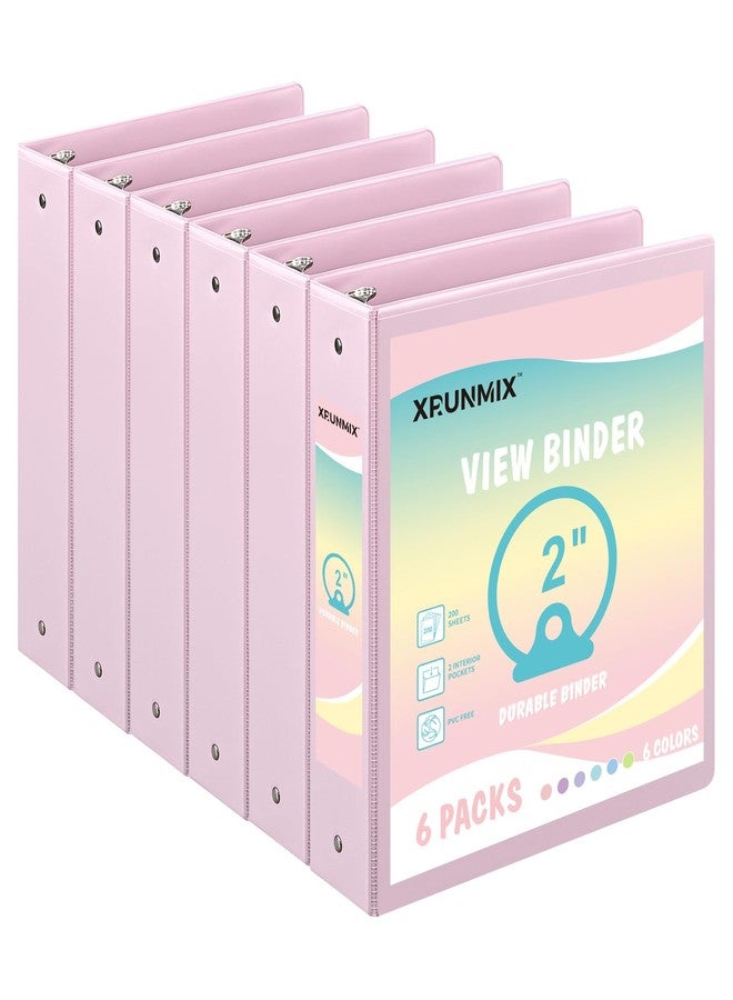 XRUNMIX 2-inch 3-Ring Binder with Pockets, Basic Binders 1''2'' Color Binders, Holds Letter Size 8.5'' x 11'',450 Sheet Capacity, Bundle 6 Pack for Back to School (2'' Pink- 6 Packs) - Image 1
