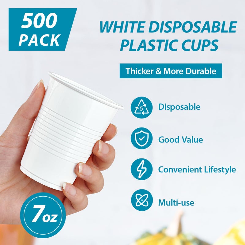 Lilymicky 500 Pack 7 oz Disposable Plastic Cups  Drinking Cups  White Party Cups for Birthday Parties  Picnics  Ceremonies  and Wedding - Image 3