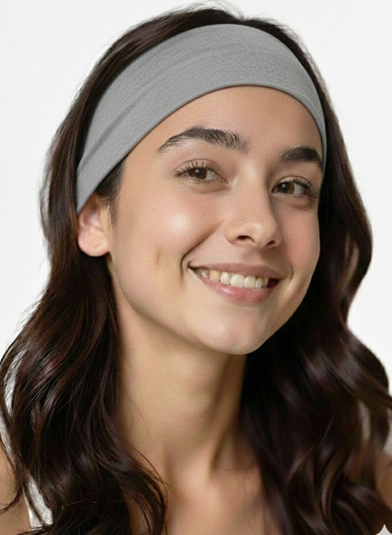 Wide Plain Stretch Unisex Soft Yoga Headband (Gray) - Image 5