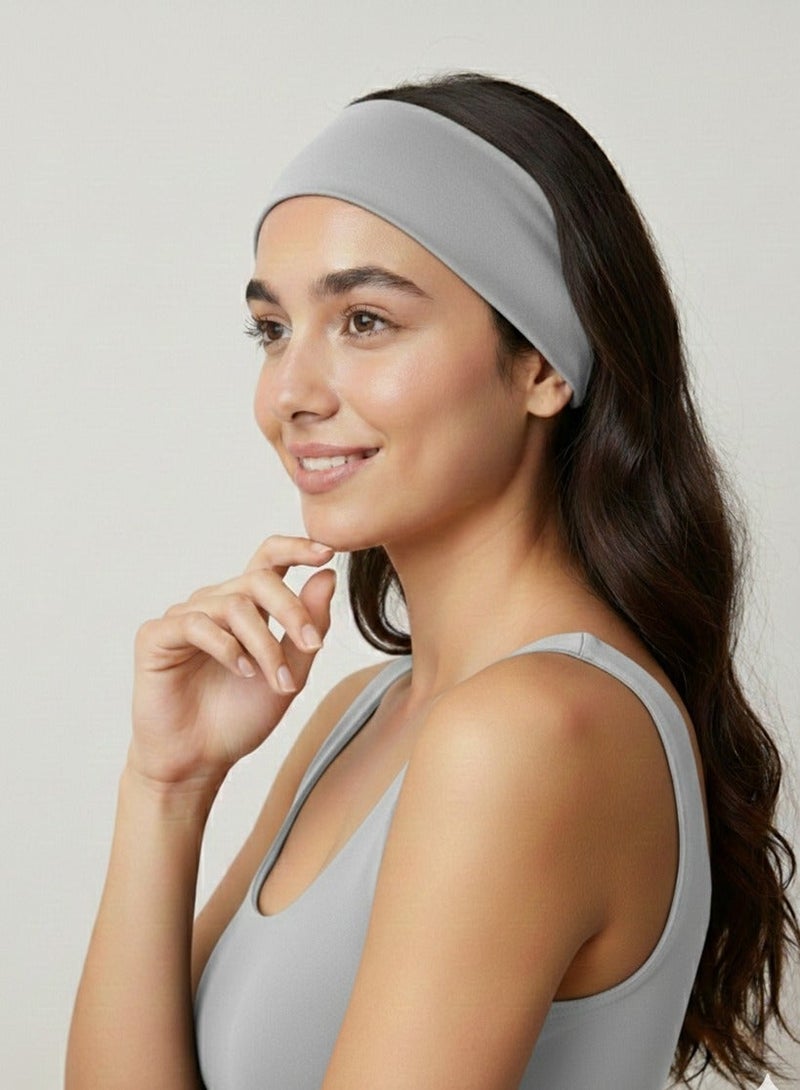 Wide Plain Stretch Unisex Soft Yoga Headband (Gray) - Image 3