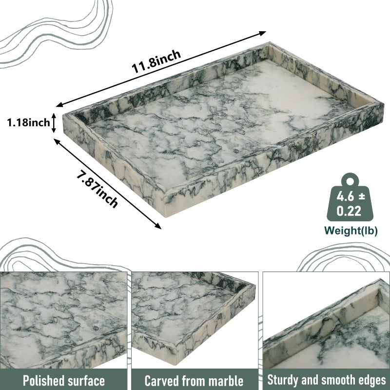MULWR Marble Bathroom Tray,Pure Natural Vanity Tray,Marble Tray for Kitchen Counter Non-Ceramic/Non-Resin,Stone Trays 12 x 8 inch Cyan Green - Image 3