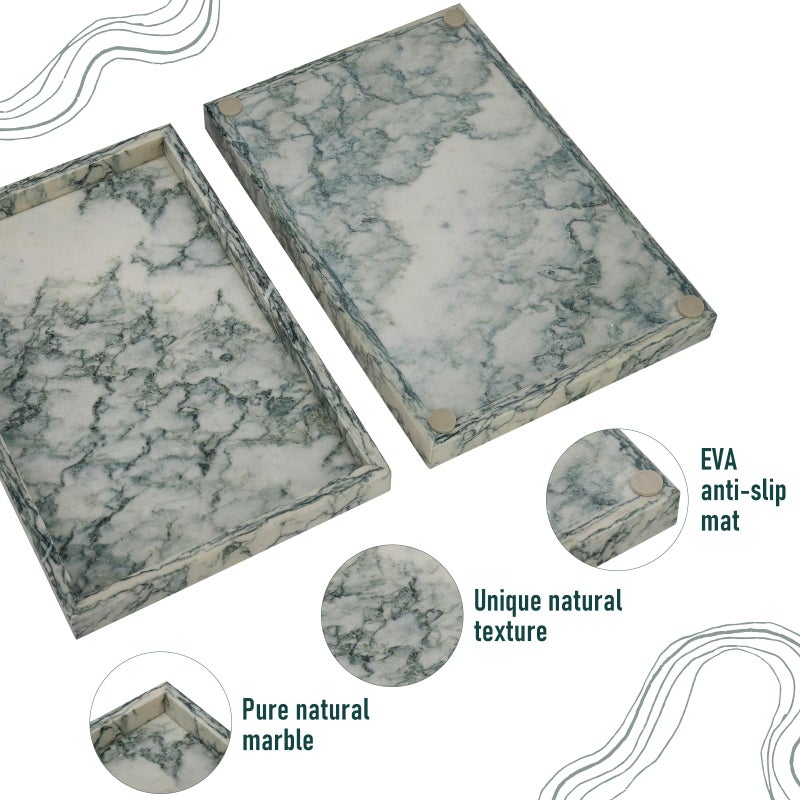 MULWR Marble Bathroom Tray,Pure Natural Vanity Tray,Marble Tray for Kitchen Counter Non-Ceramic/Non-Resin,Stone Trays 12 x 8 inch Cyan Green - Image 4
