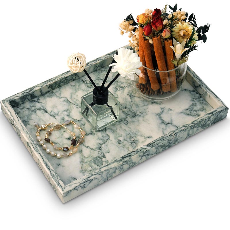MULWR Marble Bathroom Tray,Pure Natural Vanity Tray,Marble Tray for Kitchen Counter Non-Ceramic/Non-Resin,Stone Trays 12 x 8 inch Cyan Green - Image 1