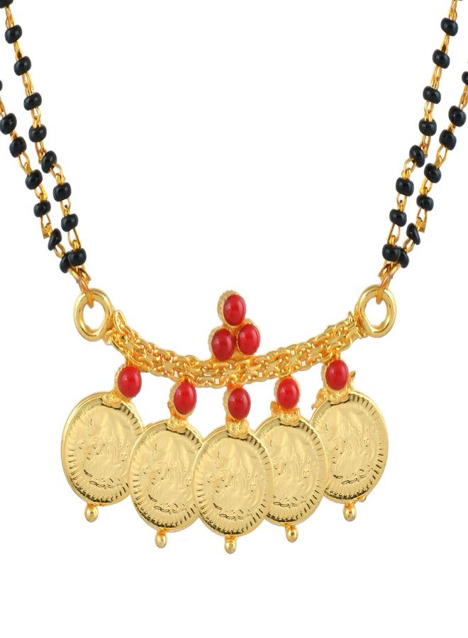 Superstore18 Gold plated Lakshmi, RUBY Cabs studded 5 Coin Laxmi Ginni Mangalsutra for Women(SST1220MSSV) - Image 1