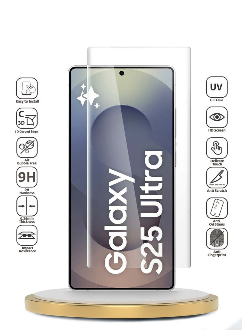 دبليو تيك سامسونج جالاكسي S25 الترا 2025 حامي شاشة زجاجي مقسى بغطاء كامل للأشعة فوق البنفسجية - شفاف - Image 2