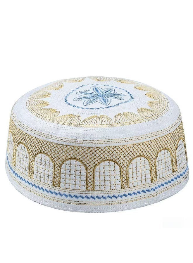 HPMY Muslim Men Prayer Cap, Turkish Embroidered Kufi Hat with Pattern, Traditional Islamic Prayer Kufi for Men - Yellow - Image 5