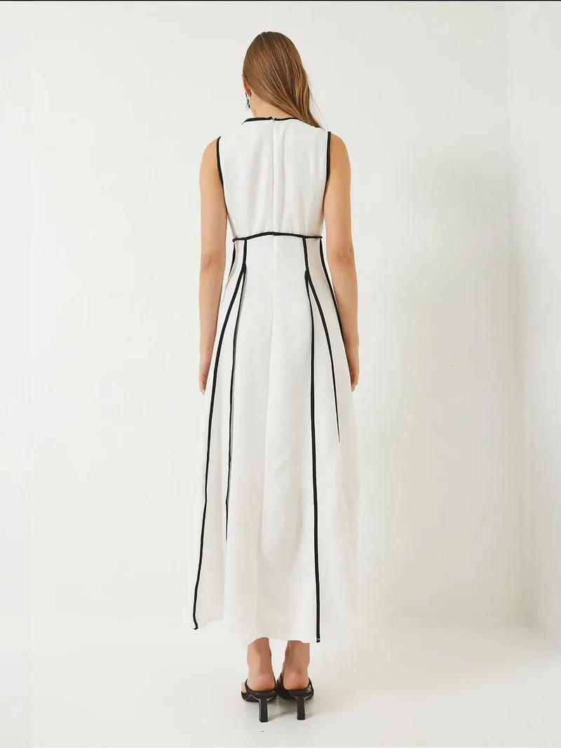 Bianco Lucci Multicolor LUCCI Striped V-Neck Midi Dress with Tie Closure for Women | Best Price UAE