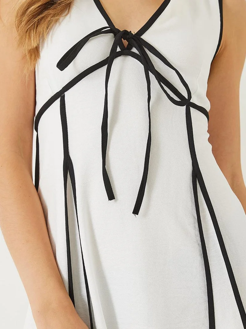 Bianco Lucci Multicolor LUCCI Striped V-Neck Midi Dress with Tie Closure for Women | Best Price UAE