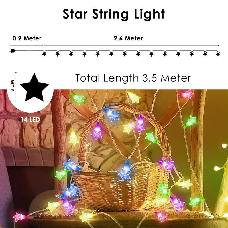 Gesto Serial String Lights - 14 LED Crystal Star, 10 Feet Multicolor Fairy Lights for Home,Mandir,Pooja Room, Deepawali & Diwali Decoration, Christmas Tree Decoration,Festival Decorative Lights - Image 5