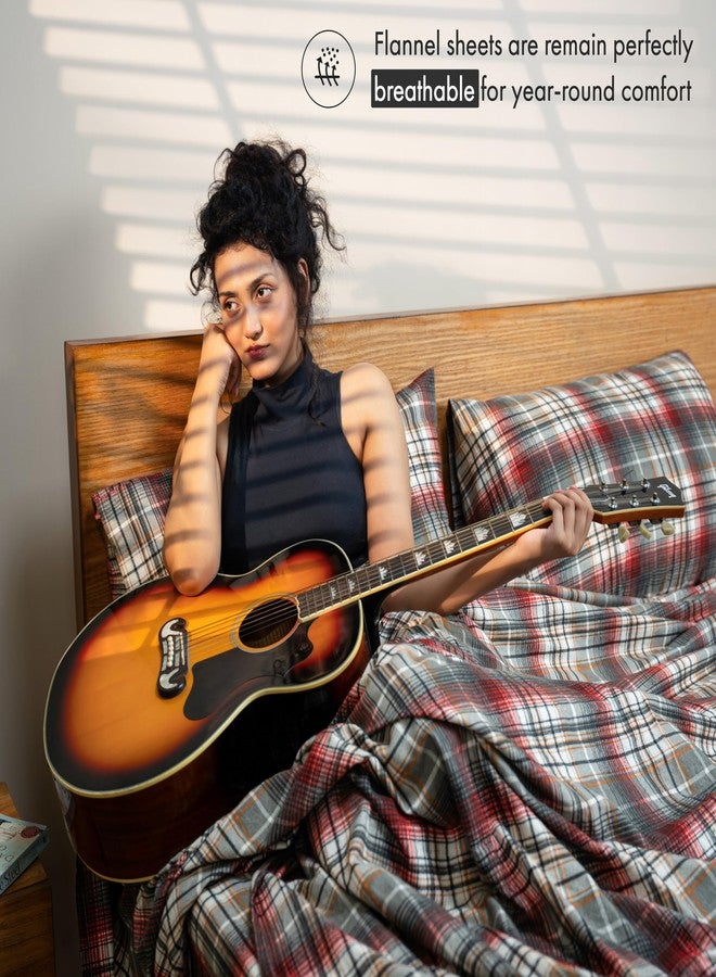 RUVANTI Flannel Sheets Queen Size - 100% Cotton Double Brushed Bed Sheets, Deep Pockets 16 Inches Queen Sheet Set, All Seasons Breathable & Extra Soft - Warm & Cozy, 4 Piece, Halloween Check - Image 5