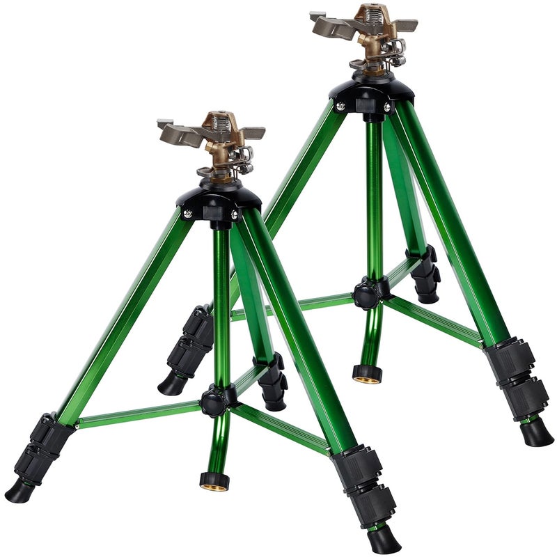 Biswing Impact Sprinkler Head on Tripod Base, Heavy Duty Lawn Sprinklers, 360 Degree Large Area Irrigation, Metal Sprinkler Nozzle & Solid Alloy Metal Extension Legs Flip Locks, 2 Pack - Image 1