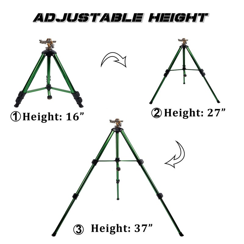 Biswing Impact Sprinkler Head on Tripod Base, Heavy Duty Lawn Sprinklers, 360 Degree Large Area Irrigation, Metal Sprinkler Nozzle & Solid Alloy Metal Extension Legs Flip Locks, 2 Pack - Image 2