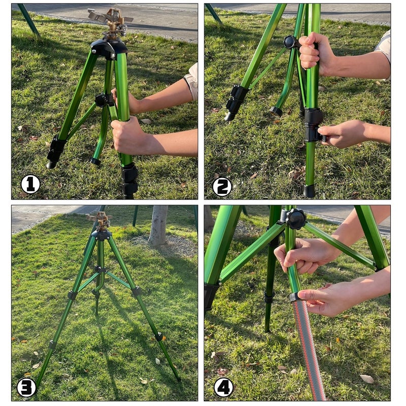Biswing Impact Sprinkler Head on Tripod Base, Heavy Duty Lawn Sprinklers, 360 Degree Large Area Irrigation, Metal Sprinkler Nozzle & Solid Alloy Metal Extension Legs Flip Locks, 2 Pack - Image 5