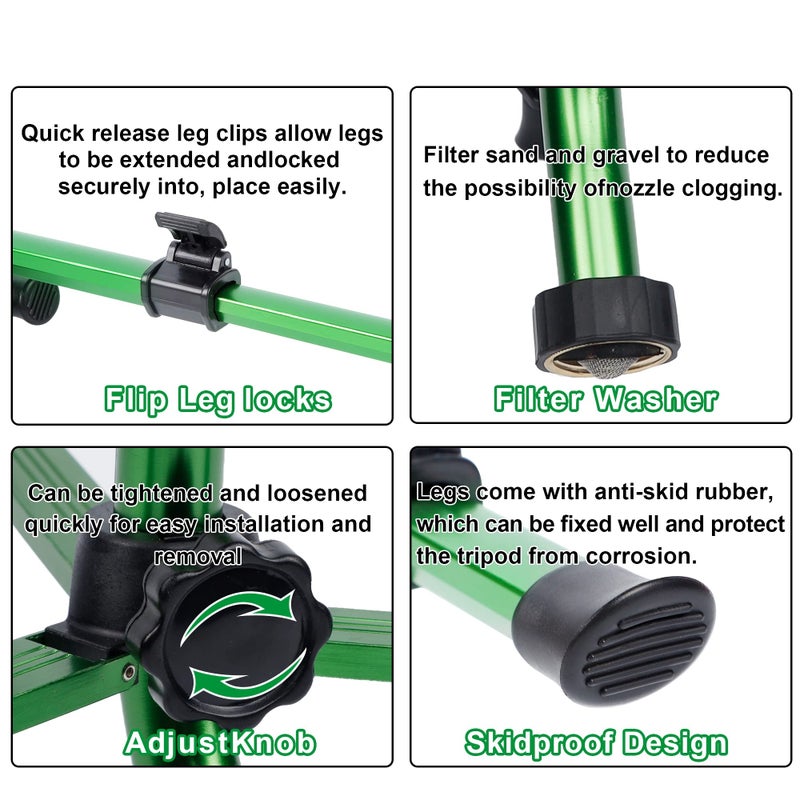 Biswing Impact Sprinkler Head on Tripod Base, Heavy Duty Lawn Sprinklers, 360 Degree Large Area Irrigation, Metal Sprinkler Nozzle & Solid Alloy Metal Extension Legs Flip Locks, 2 Pack - Image 4