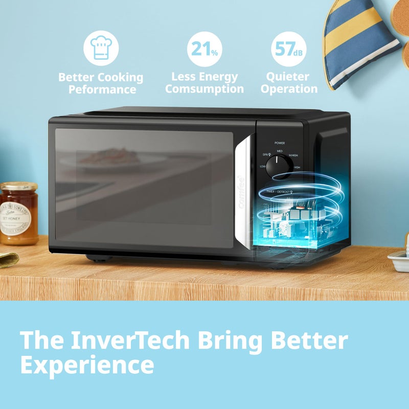 COMFEE' 19L 700W Black and Mirror Mini Microwave Oven, Compact Design, InverTech and Quick Defrost Function, 5 Cooking Power Levels with Kitchen Manual Timer - Mirror Design CMO-MP012ND(MB) - Image 4