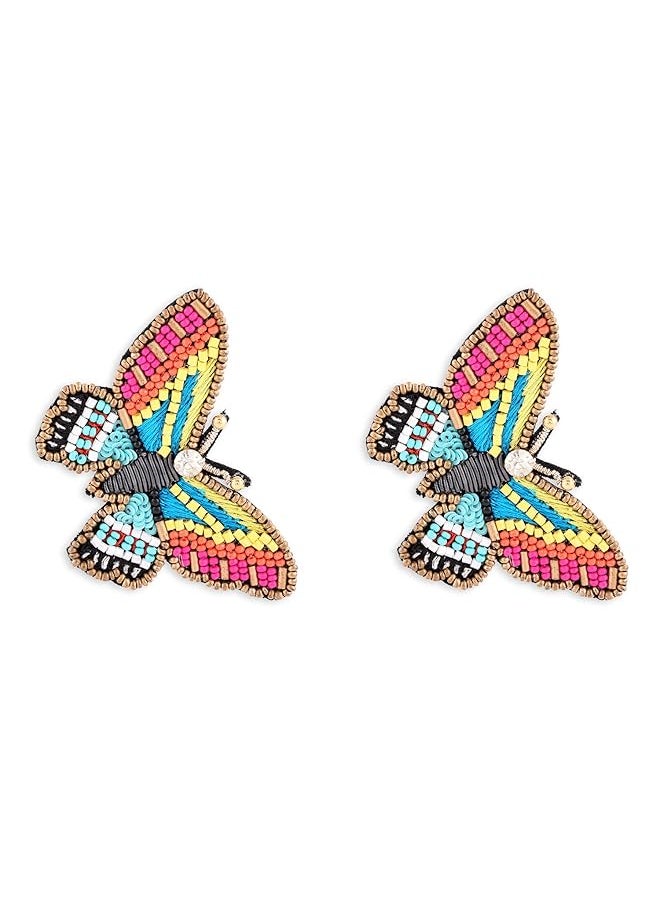 erorex - Multicolor Beaded Contemporary Butterfly Studs Earring For Women Zpfk14364 - Image 1