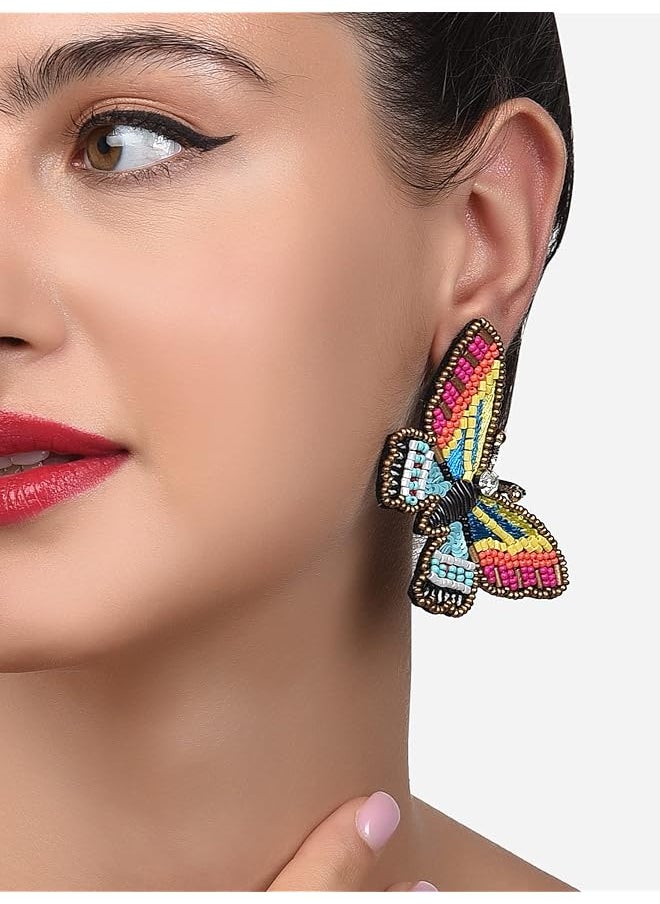 erorex - Multicolor Beaded Contemporary Butterfly Studs Earring For Women Zpfk14364 - Image 1