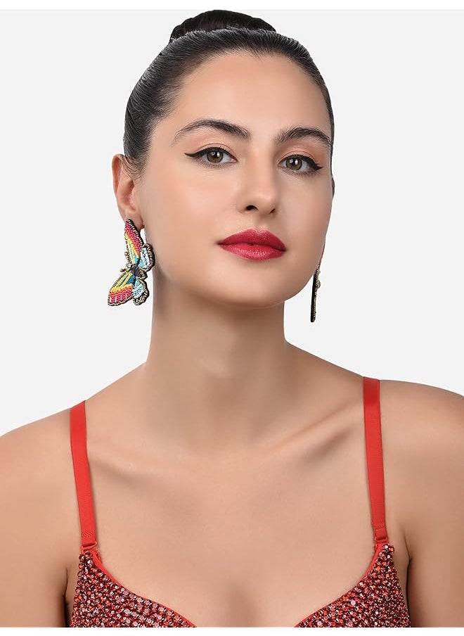 erorex - Multicolor Beaded Contemporary Butterfly Studs Earring For Women Zpfk14364 - Image 1