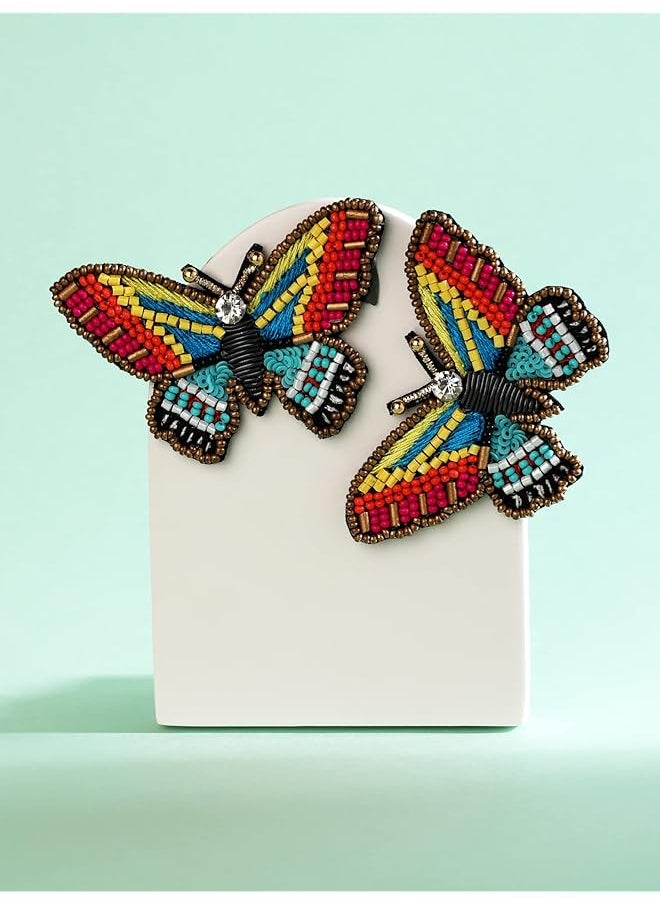 erorex - Multicolor Beaded Contemporary Butterfly Studs Earring For Women Zpfk14364 - Image 1