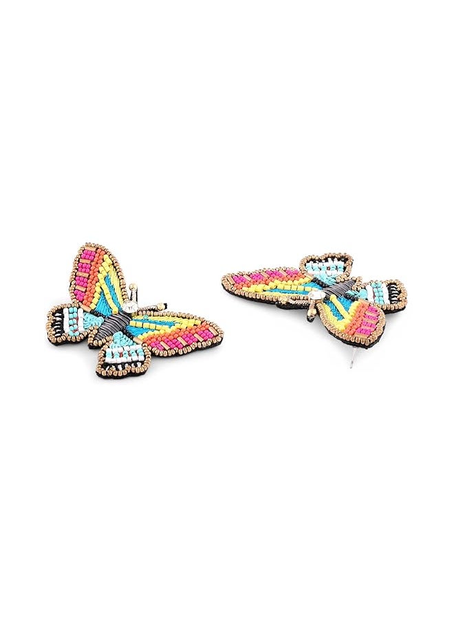 erorex - Multicolor Beaded Contemporary Butterfly Studs Earring For Women Zpfk14364 - Image 1