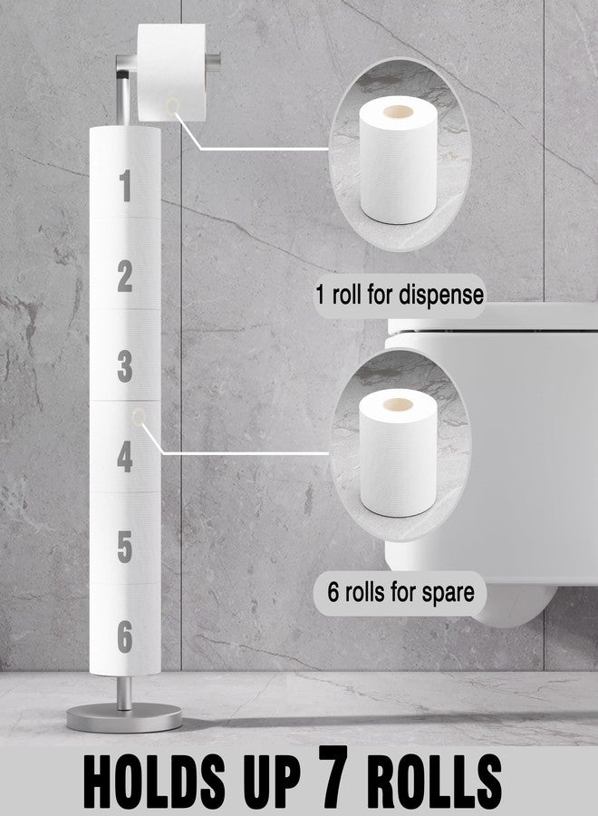 MIROAMZ Toilet Paper Holder Stand 1 pc, Height Adjustable, Reserve Tissue for 6 Spare Rolls, Bathroom Storage, Rustproof with SUS304 Stainless Steel (Brushed Nickel) - Image 3