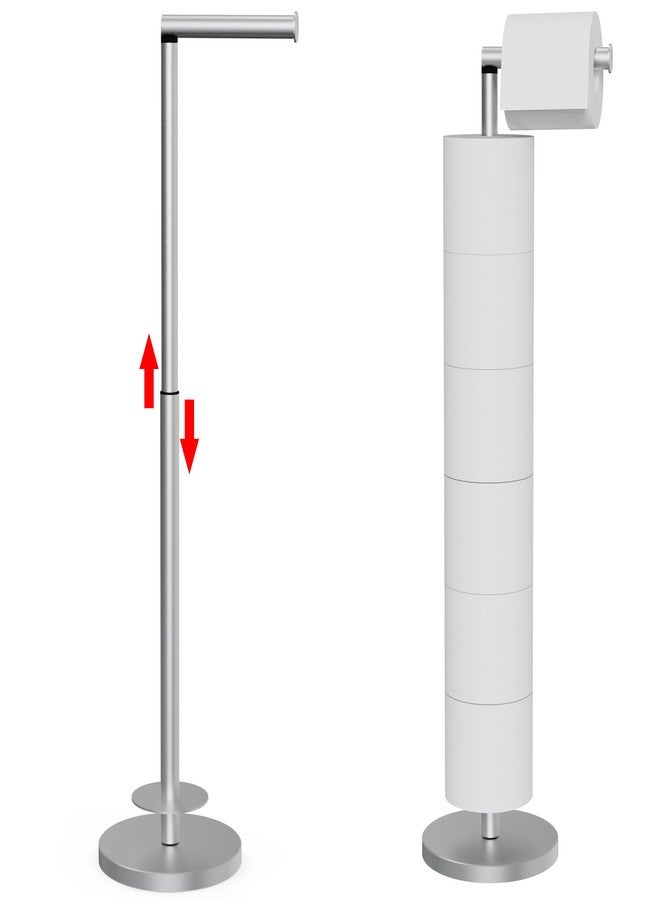 MIROAMZ Toilet Paper Holder Stand 1 pc, Height Adjustable, Reserve Tissue for 6 Spare Rolls, Bathroom Storage, Rustproof with SUS304 Stainless Steel (Brushed Nickel) - Image 1
