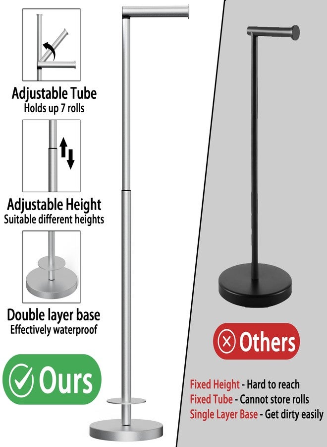 MIROAMZ Toilet Paper Holder Stand 1 pc, Height Adjustable, Reserve Tissue for 6 Spare Rolls, Bathroom Storage, Rustproof with SUS304 Stainless Steel (Brushed Nickel) - Image 5