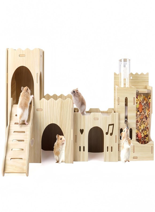 Dmnnlp Hamster Hideout House, Multi-Chamber Hamster Castle with Water Bottle, Large Wooden Mouse Playground with Climbing Ladder, Habitat for Syrian Dwarf Gerbils Mice and Small Pets - Image 1